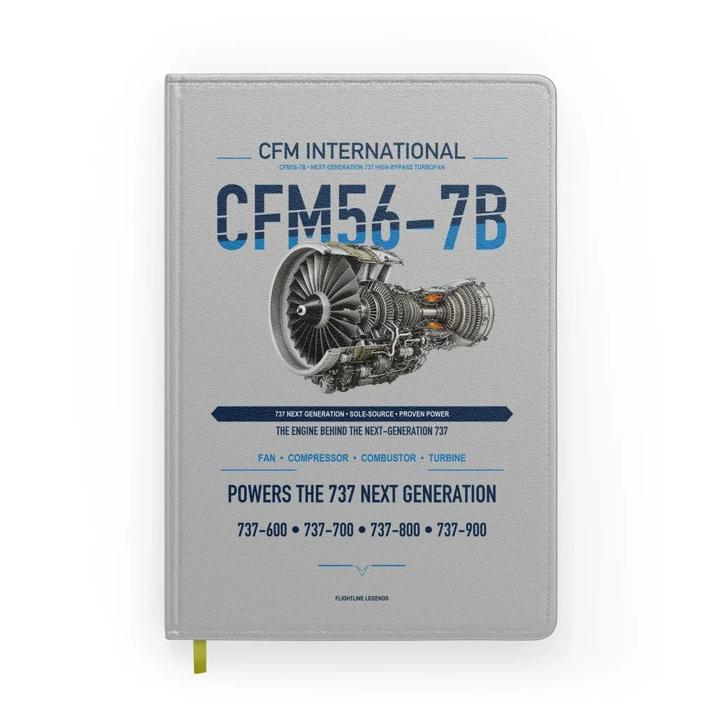 CFM56-7B design on light gray notebook