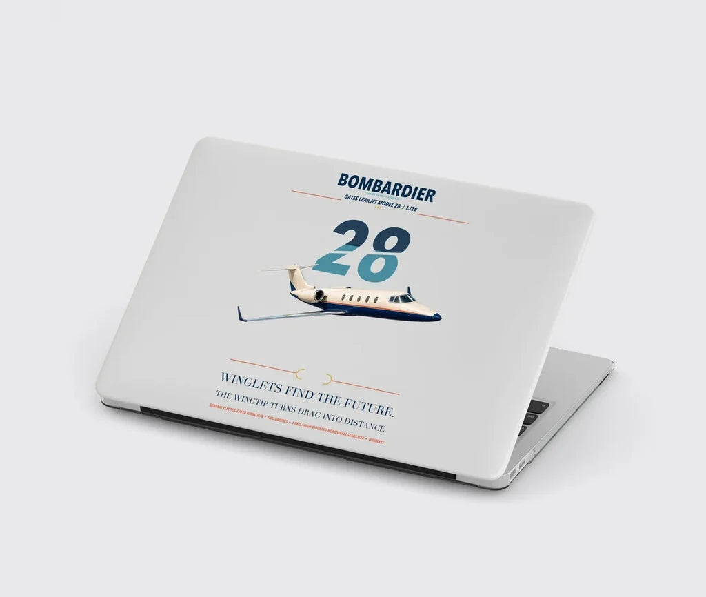 Bombardier Learjet 28 design on light gray MacBook case