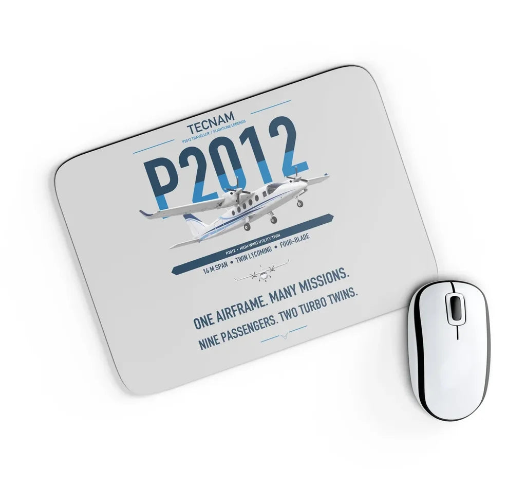 Tecnam P2012 Traveller design on light gray rectangle mouse pad