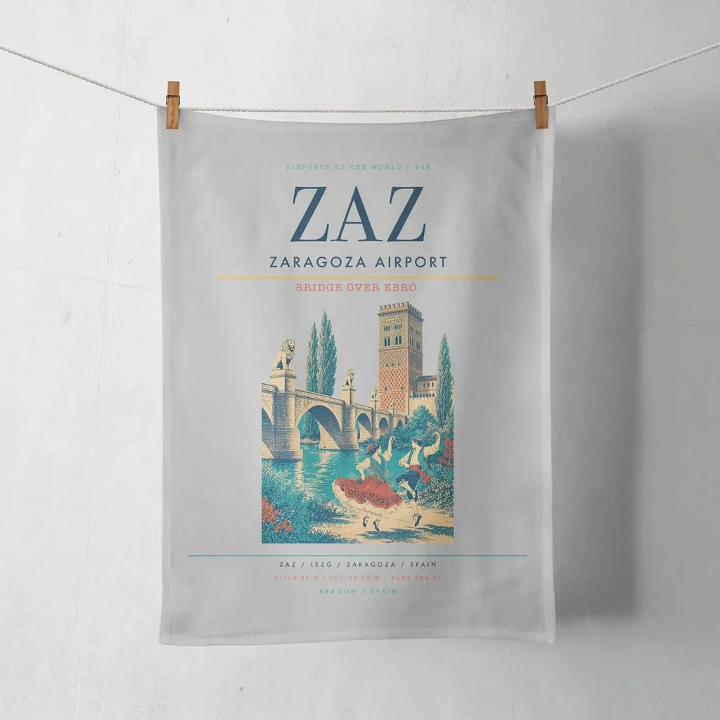 Zaragoza Airport (ZAZ) design on light gray towel