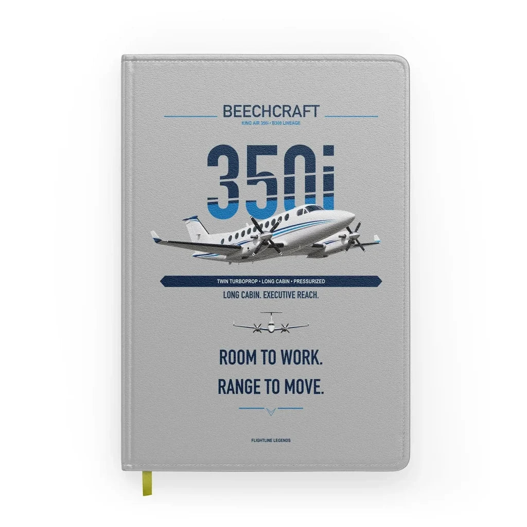 Beechcraft King Air 350i design on light gray notebook