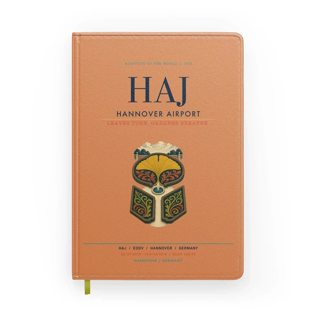 Hannover Airport (HAJ) design on orange notebook