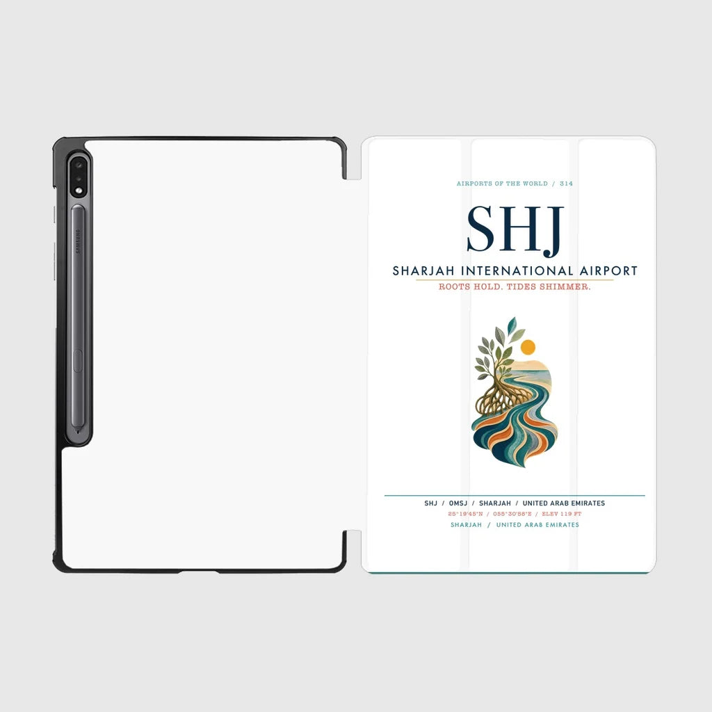 Sharjah International Airport (SHJ) design on white samsung tablet tablet case