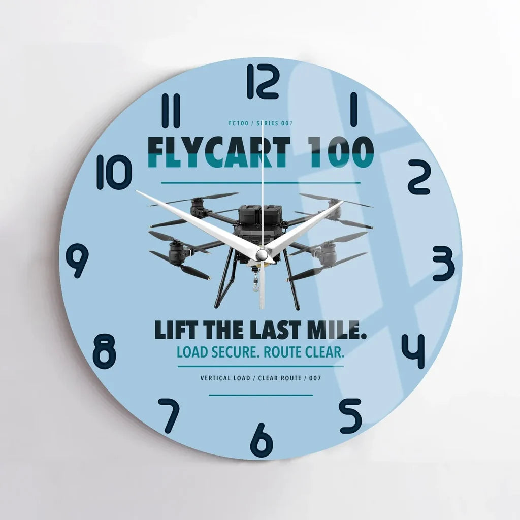 DJI FlyCart 100 design on light blue no frame wall clock