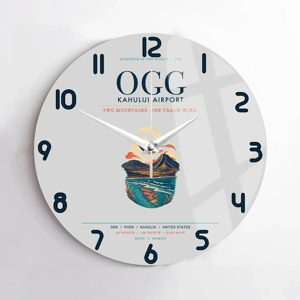 Kahului Airport (OGG) design on light gray no frame wall clock