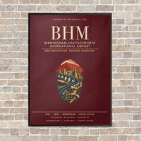 Thumbnail for Birmingham-Shuttlesworth International Airport BHM vertical canvas print - framed - dark red background
