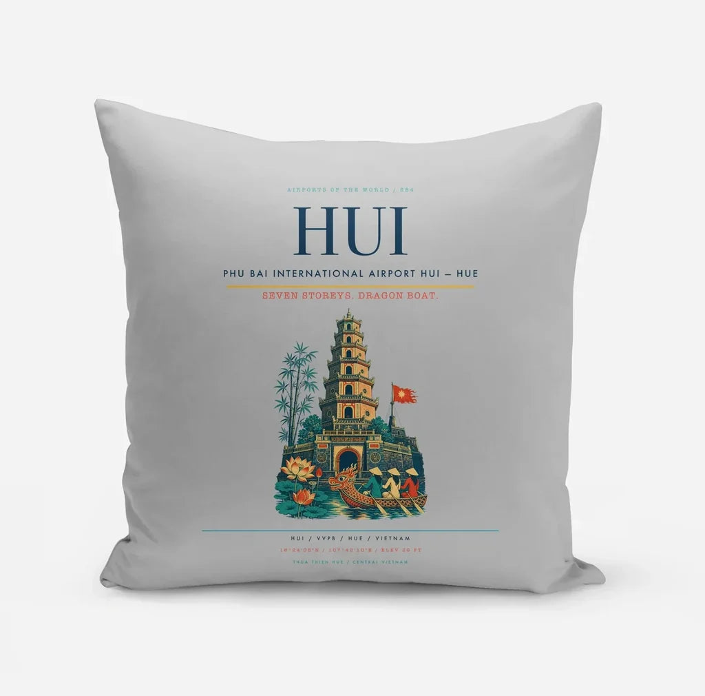 Phu Bai International Airport (HUI) design on light gray pillow