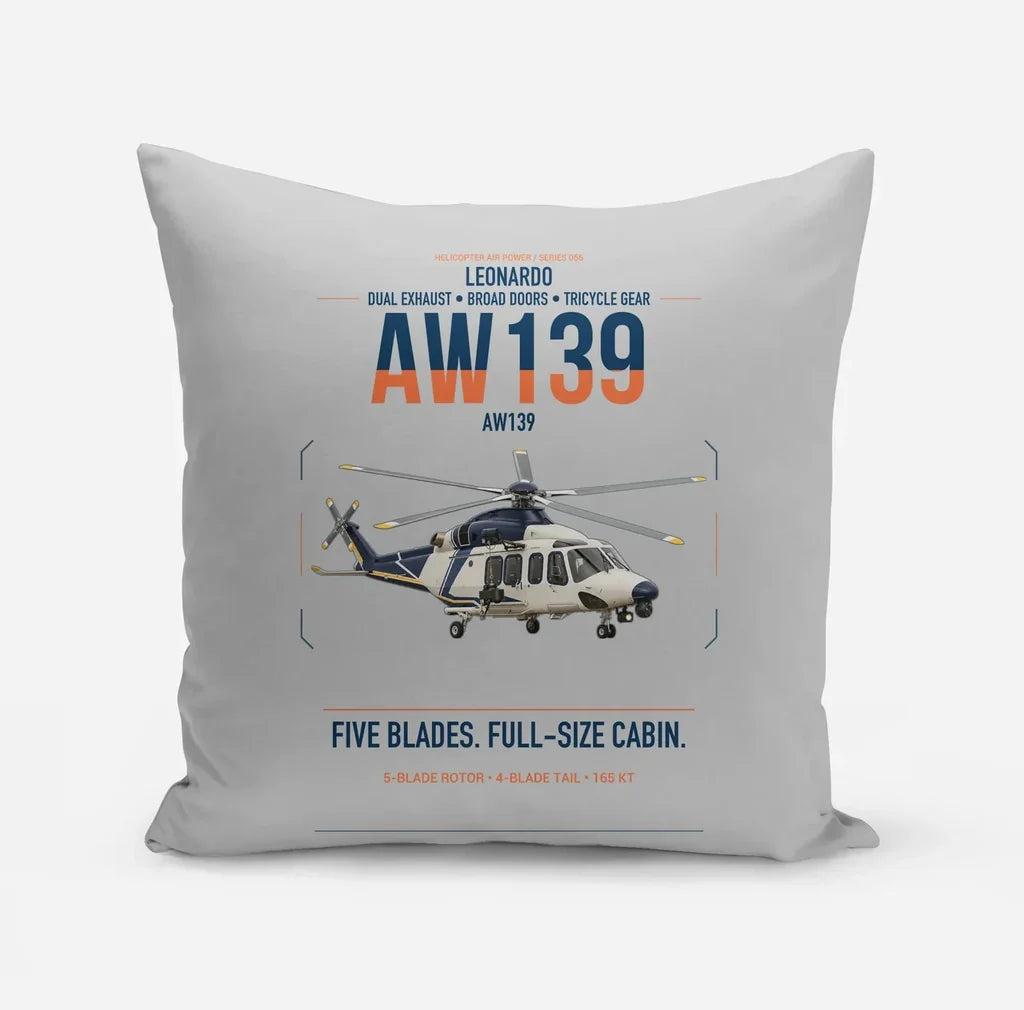 Leonardo AW139 design on light gray pillow