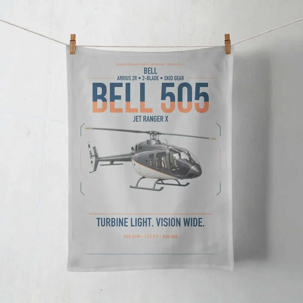 Bell 505 Jet Ranger X design on light gray towel