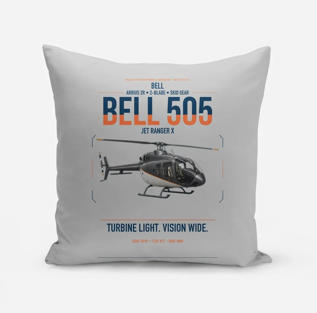 Bell 505 Jet Ranger X design on light gray pillow