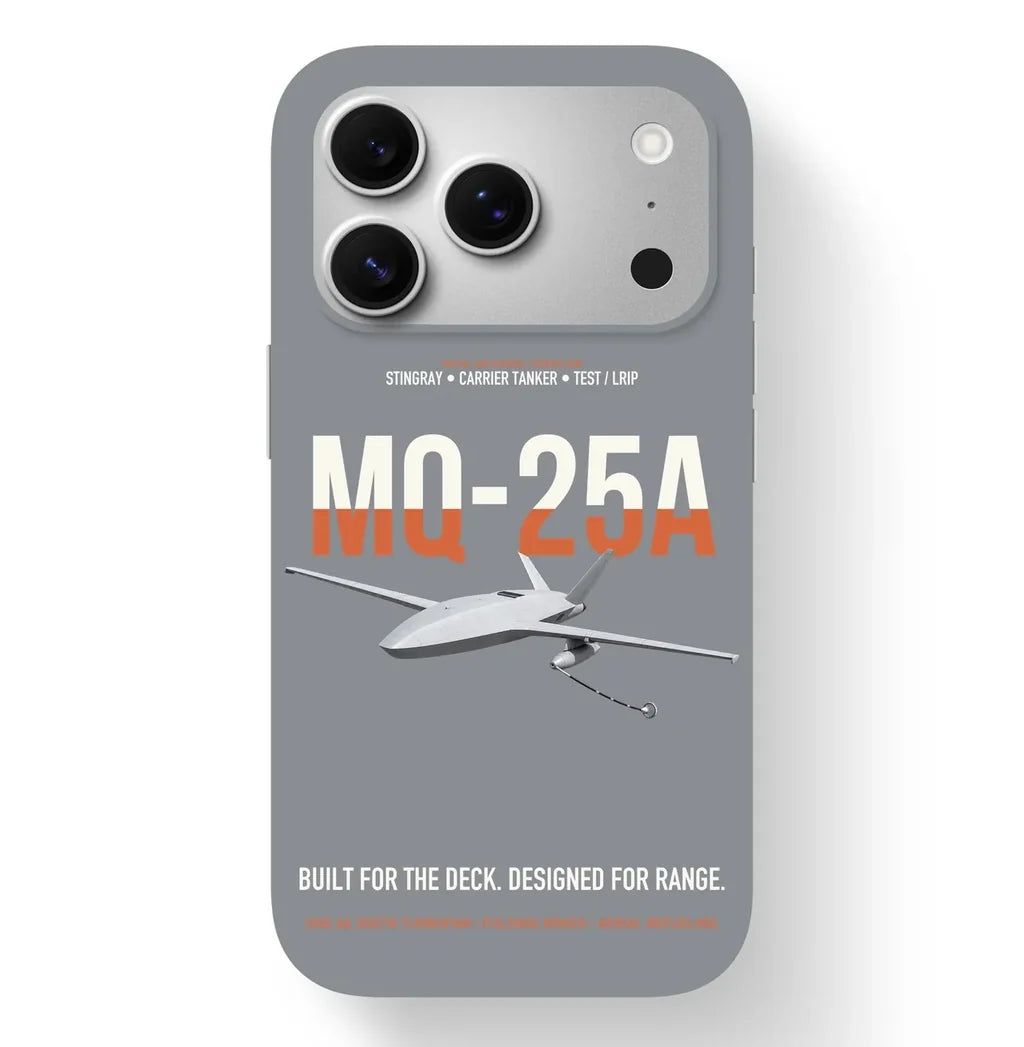 MQ-25A STINGRAY design on gray magsafe iphone case, for iPhone 17 Pro
