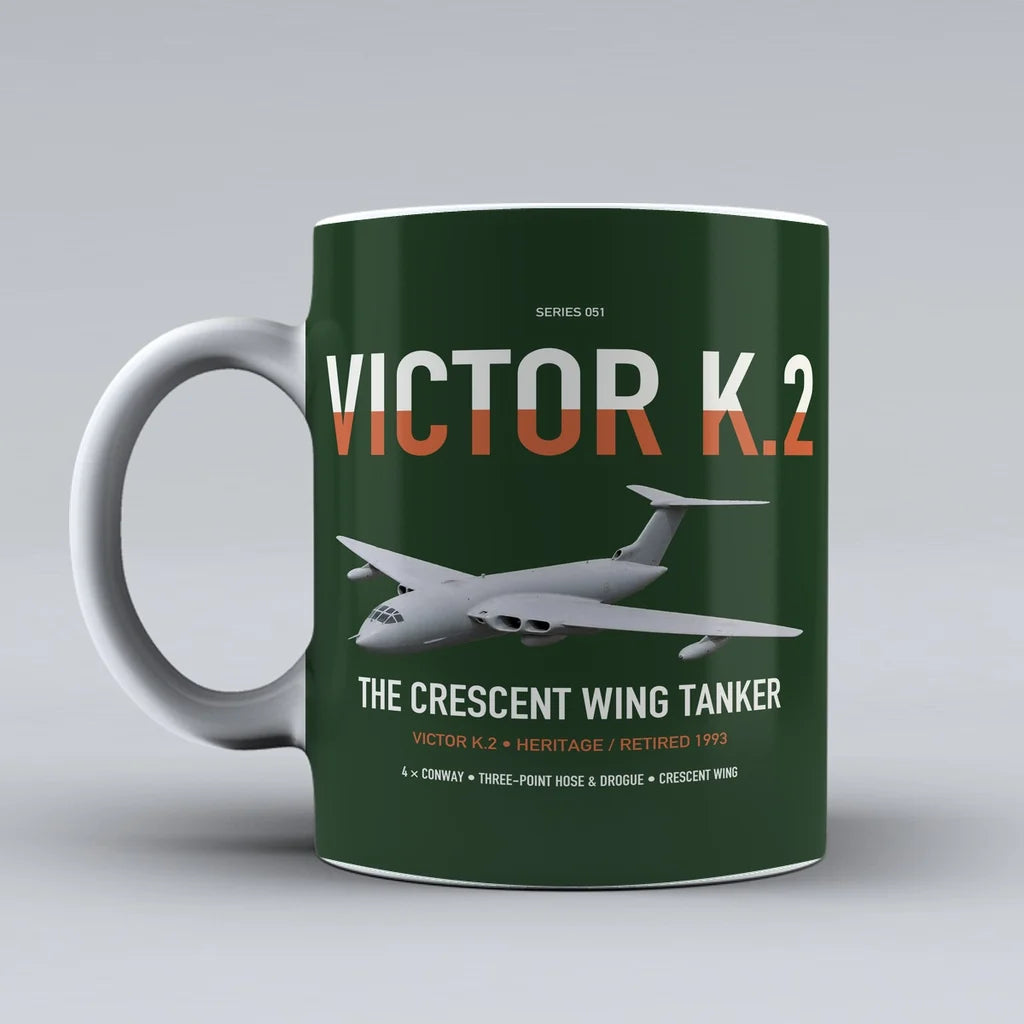 Handley Page Victor K.2 design on dark green ceramic mug, double-side print