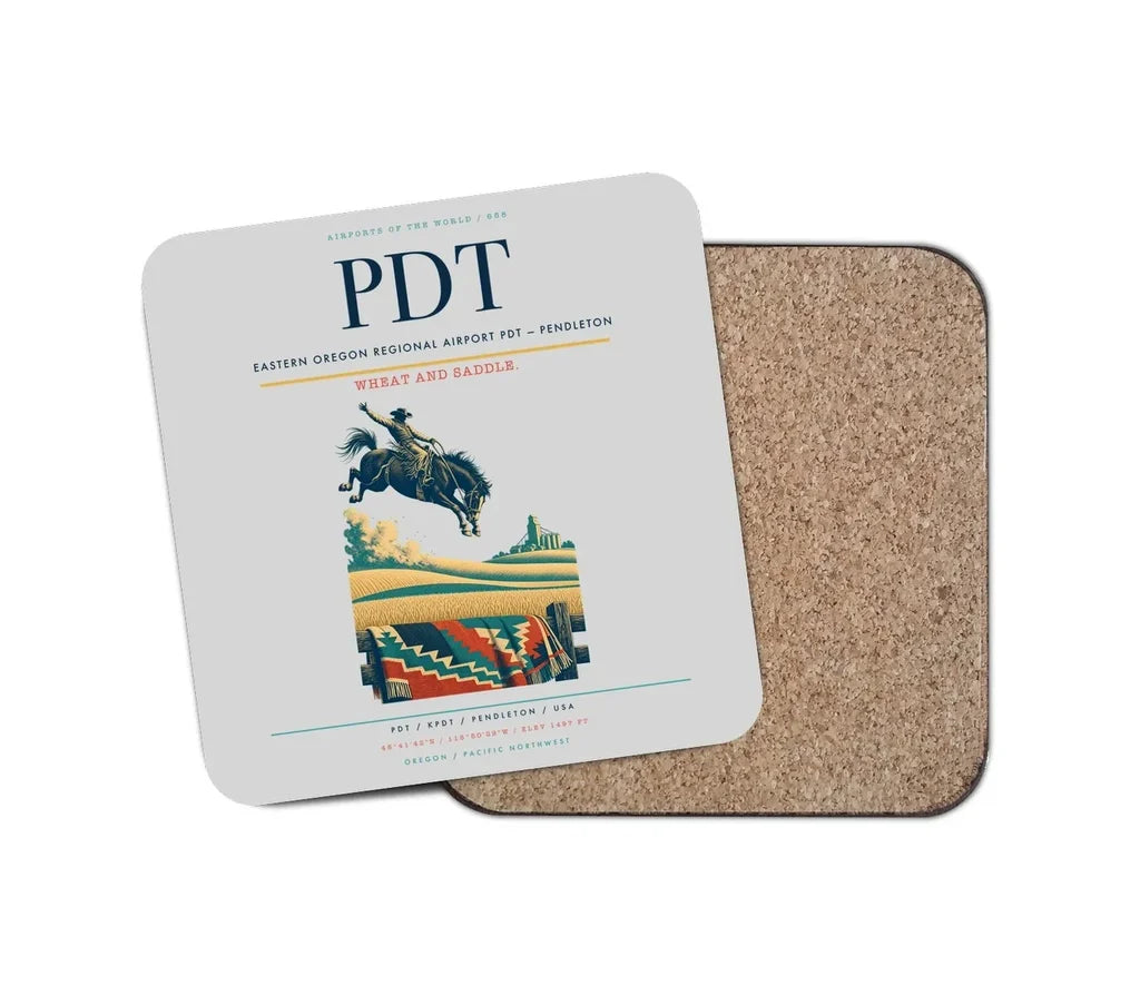 Eastern Oregon Regional Airport (PDT) design on light gray 1 piece coaster