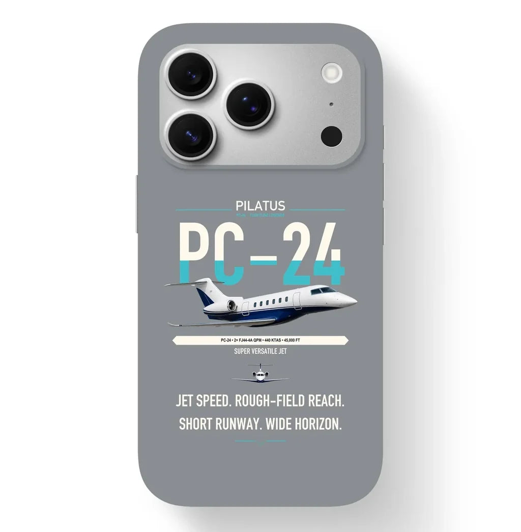 Pilatus PC-24 design on gray magsafe iphone case, for iPhone 17 Pro