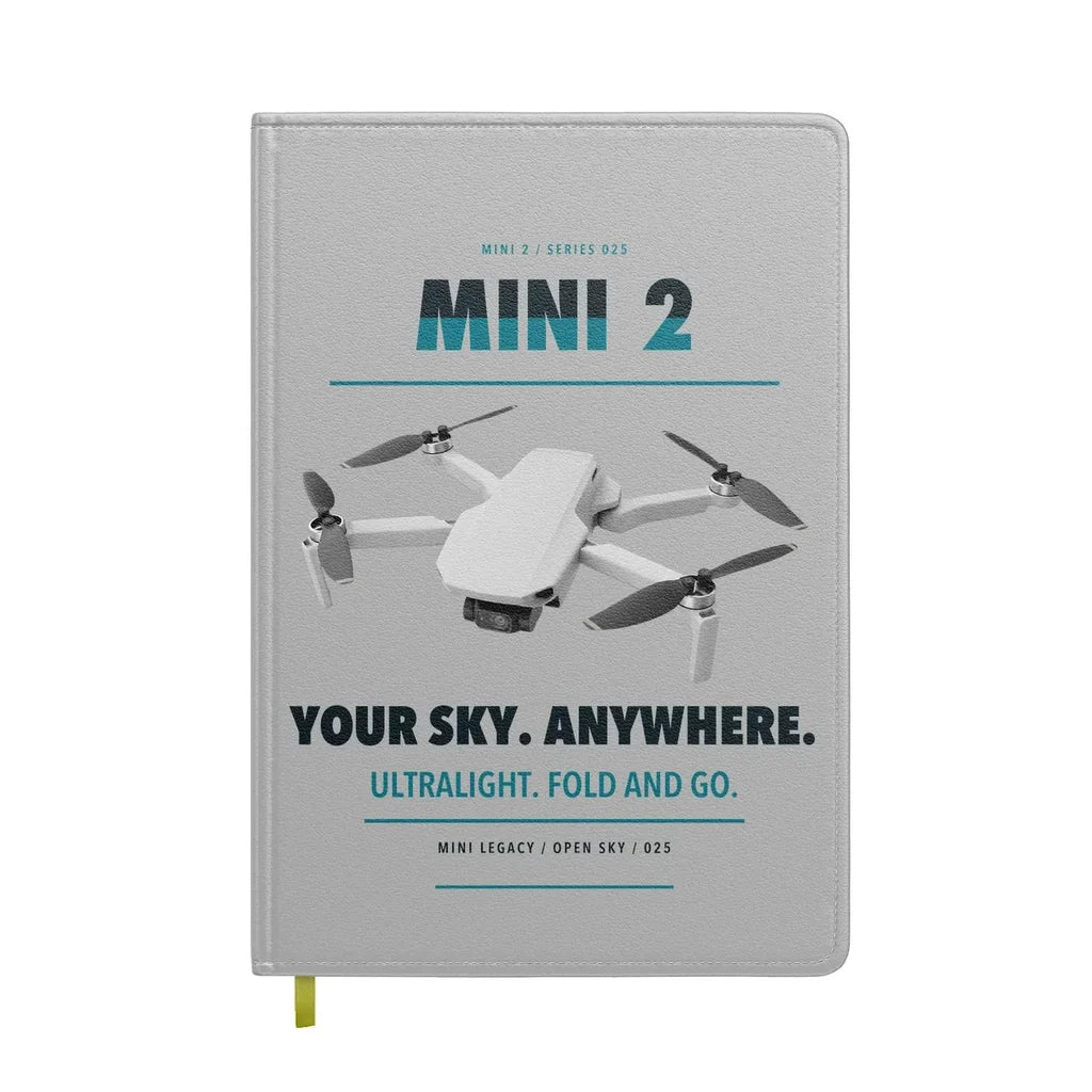 DJI Mini 2 design on light gray notebook