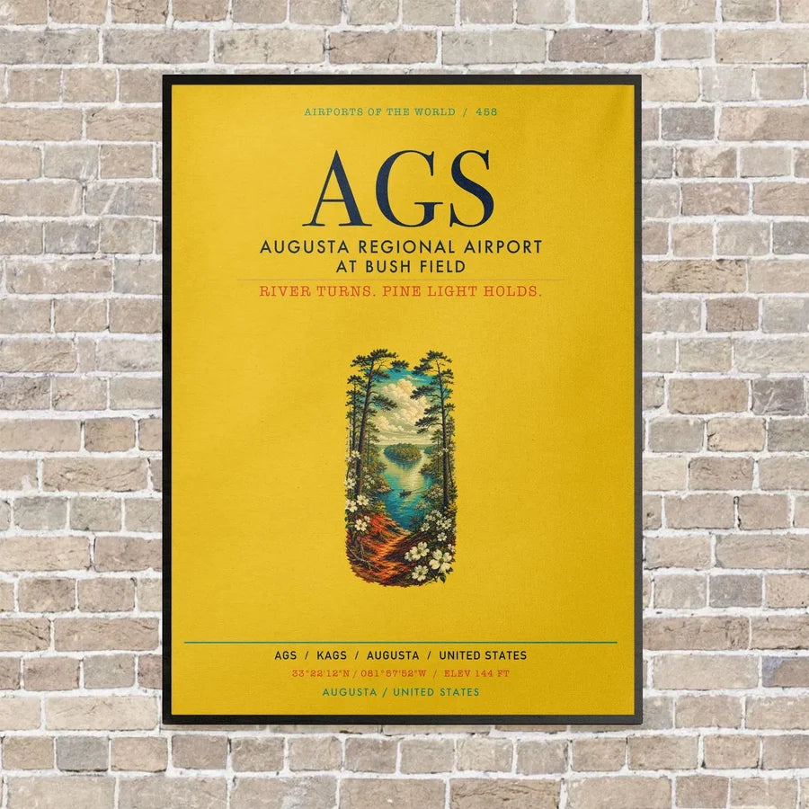 Augusta Regional Airport at Bush Field AGS vertical canvas print - framed - yellow background