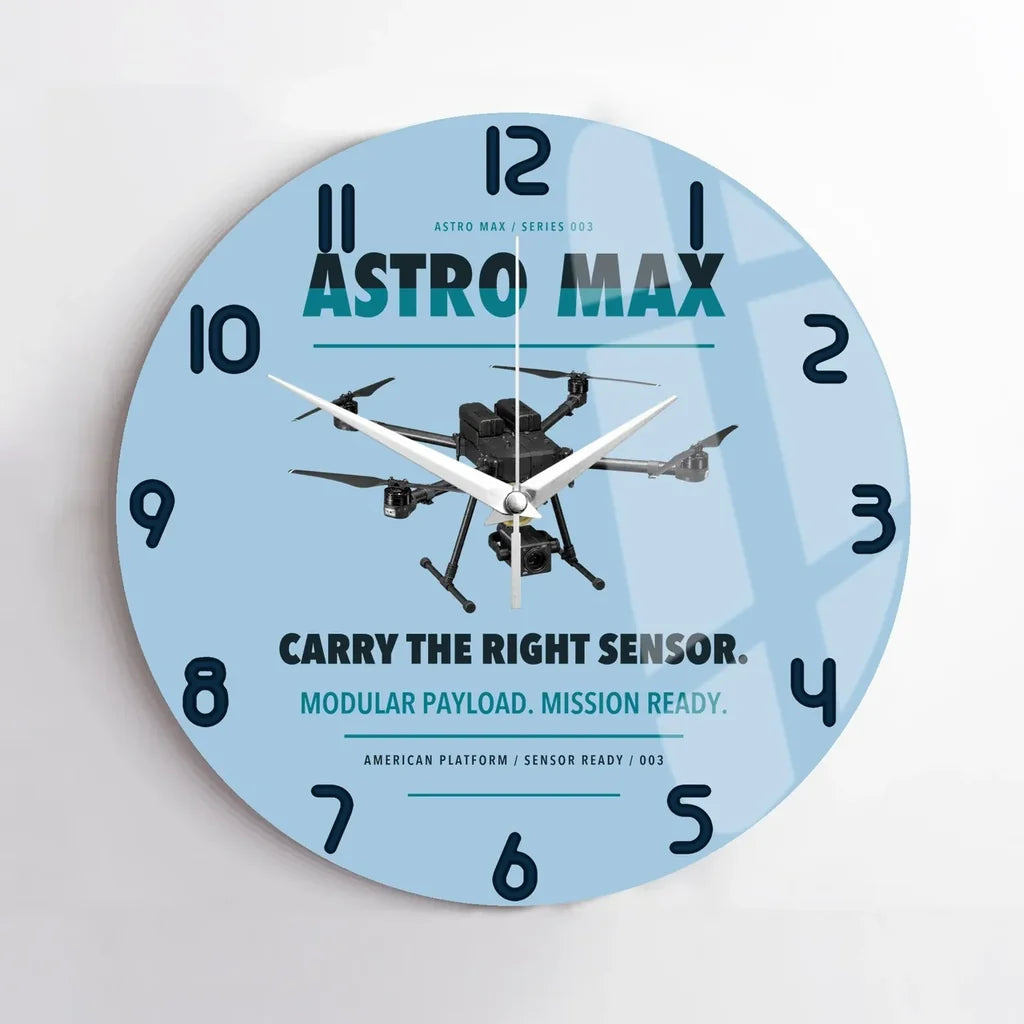 Freefly Astro Max design on light blue no frame wall clock