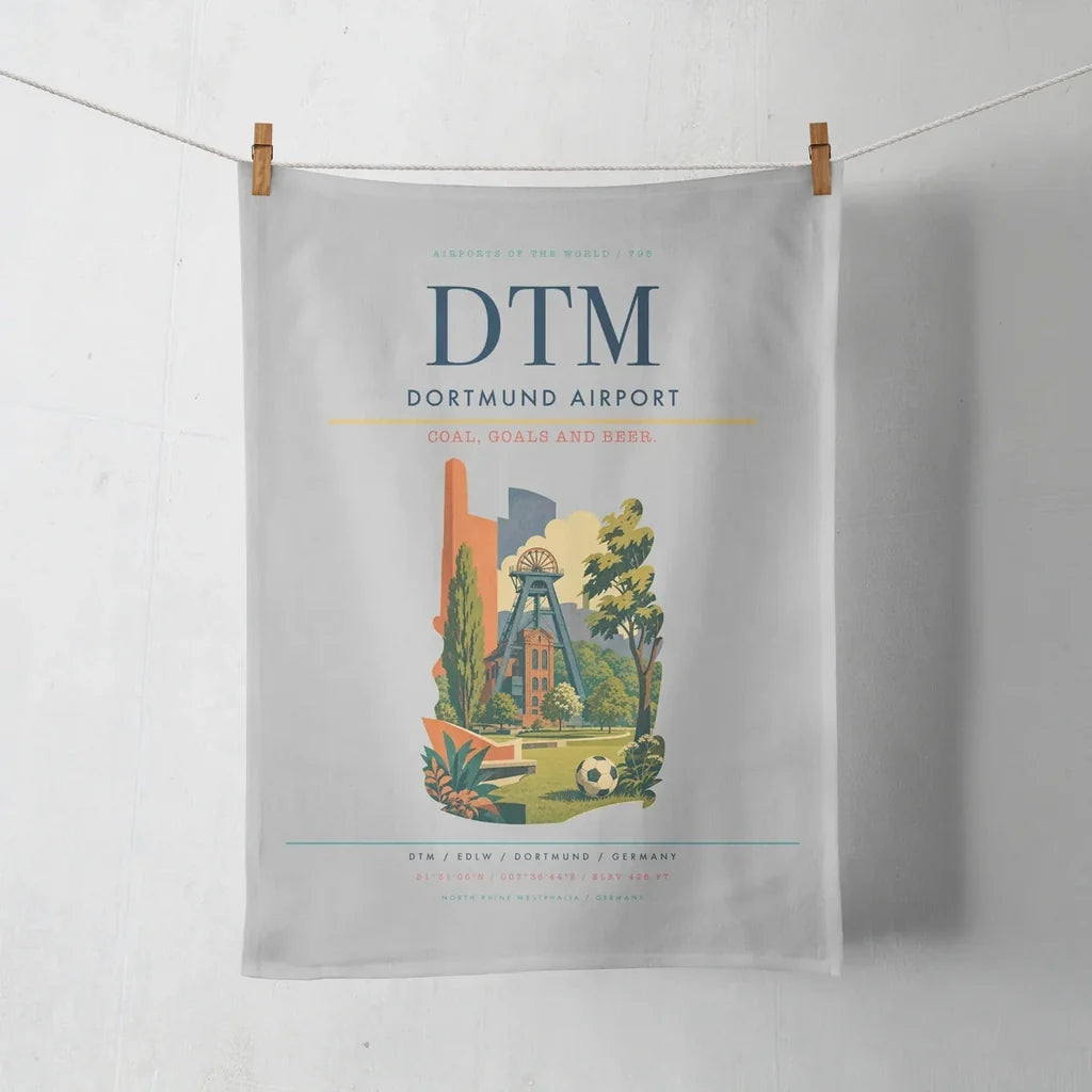 Dortmund Airport (DTM) design on light gray towel