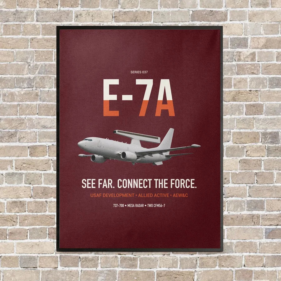 E-7A Wedgetail vertical canvas print - framed - dark red background