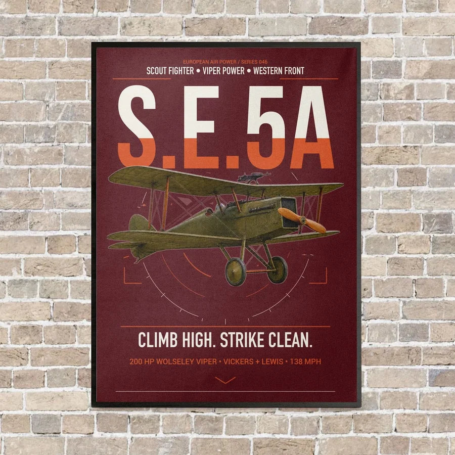 Royal Aircraft Factory S.E.5a vertical canvas print - framed - dark red background