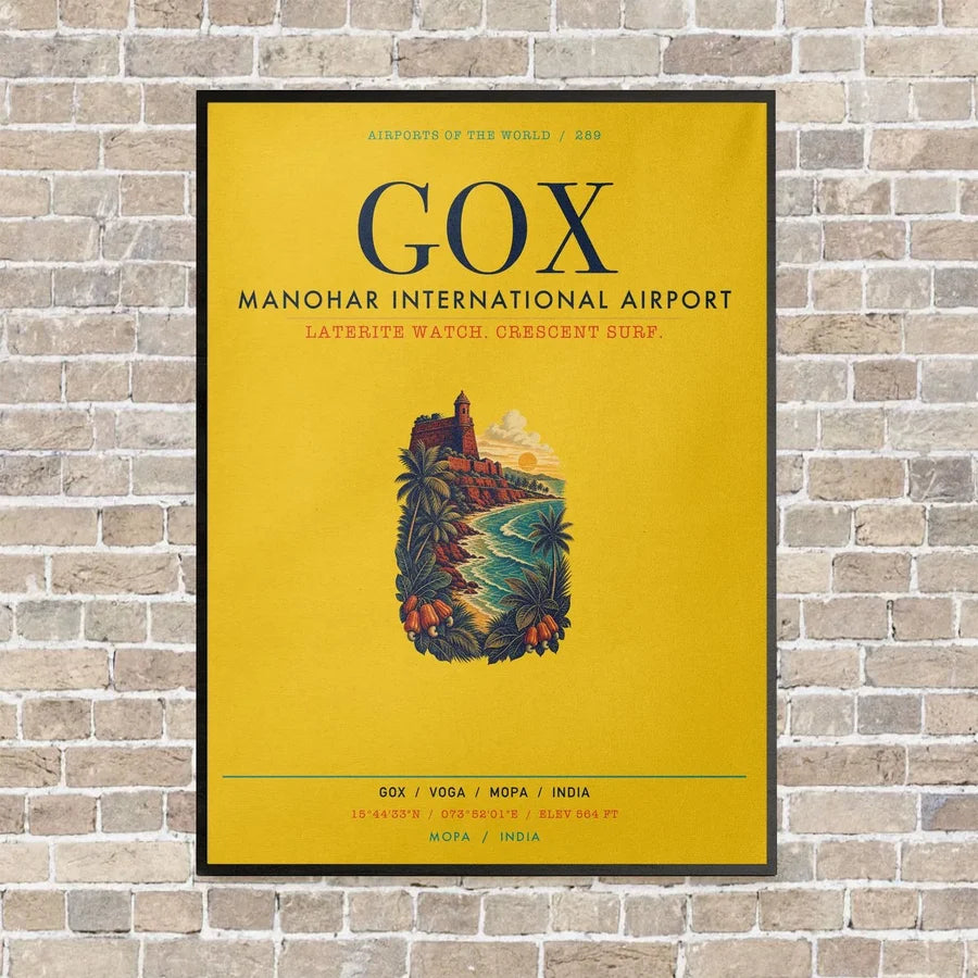 Manohar International Airport Mopa GOX vertical canvas print - framed - yellow background