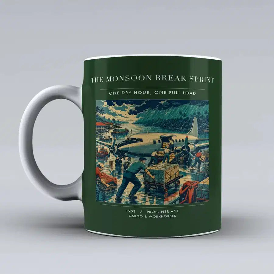 VINTAGE G4495 - The Monsoon Break Sprint - Ceramic Mug design on darkgreen
