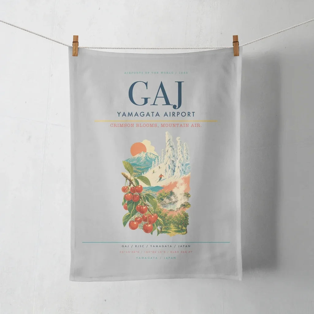 Yamagata Airport (GAJ) design on light gray towel