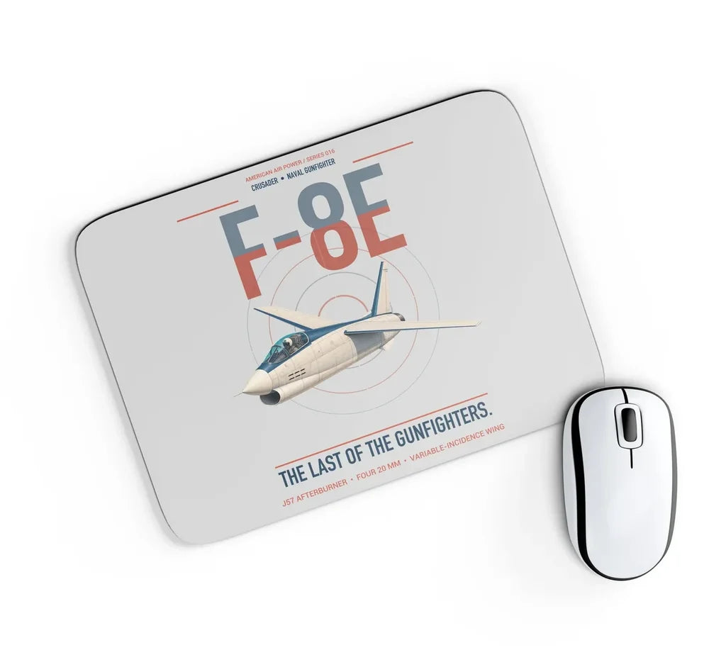 F-8E Crusader design on light gray rectangle mouse pad
