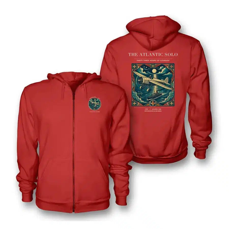 VINTAGE G4018 - The Atlantic Solo - Premium Zipped Hoodie design on red