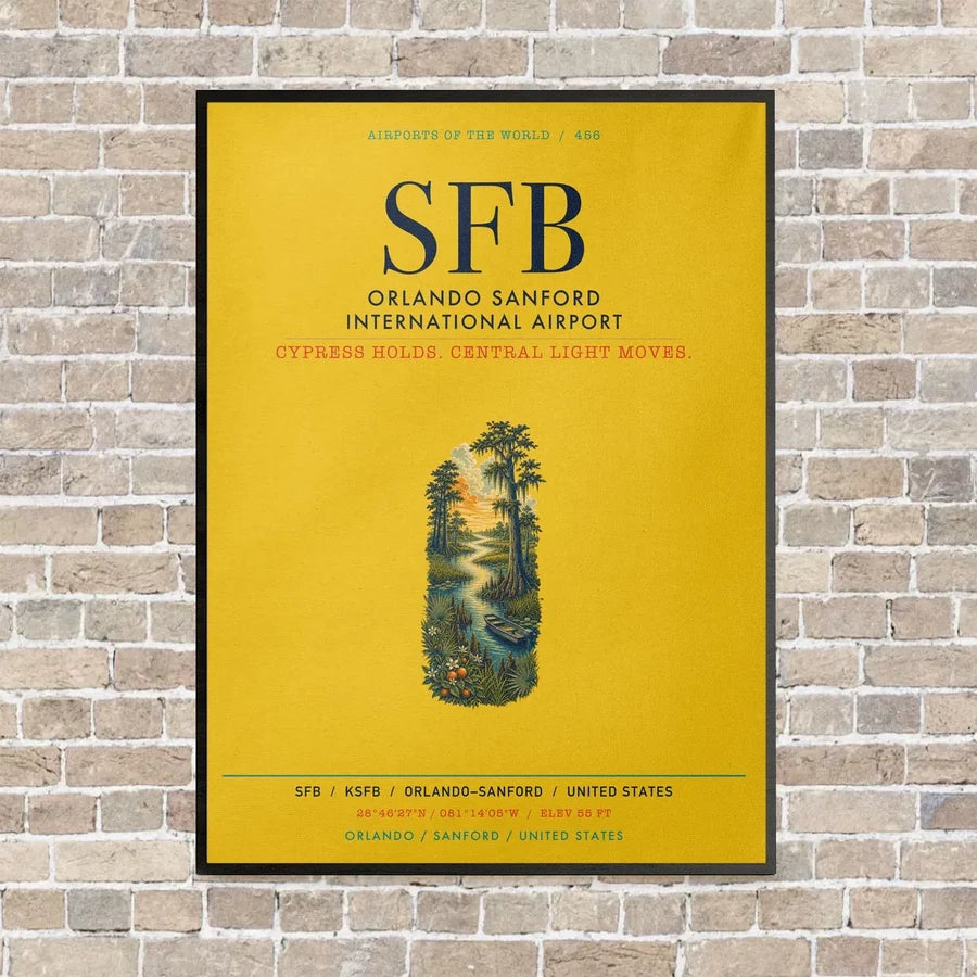 Orlando Sanford International Airport SFB vertical canvas print - framed - yellow background