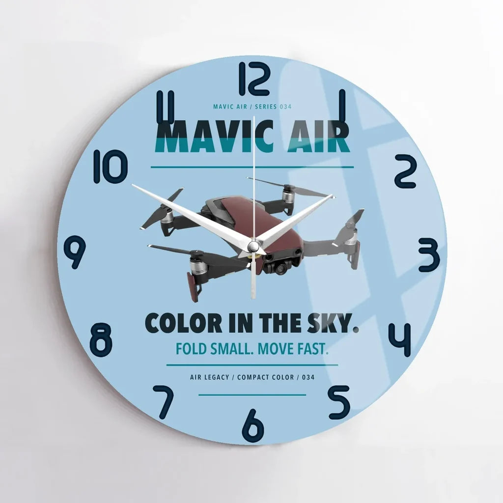 DJI Mavic Air design on light blue no frame wall clock
