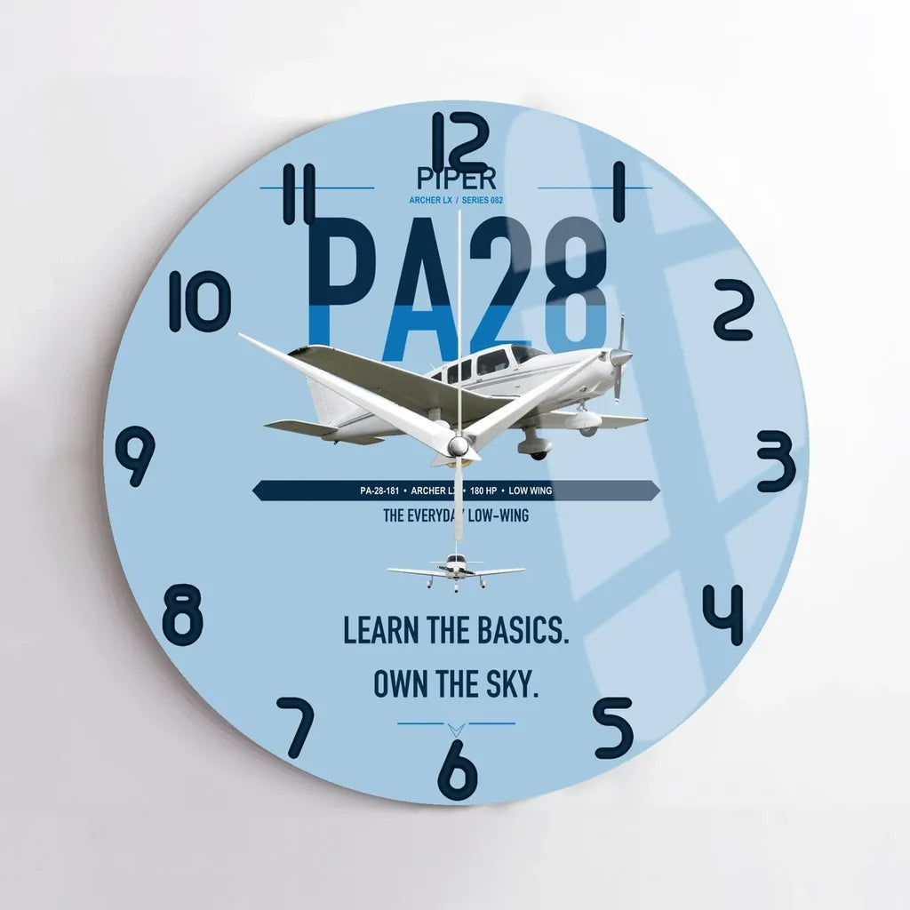 Piper PA-28-181 Archer LX design on light blue no frame wall clock