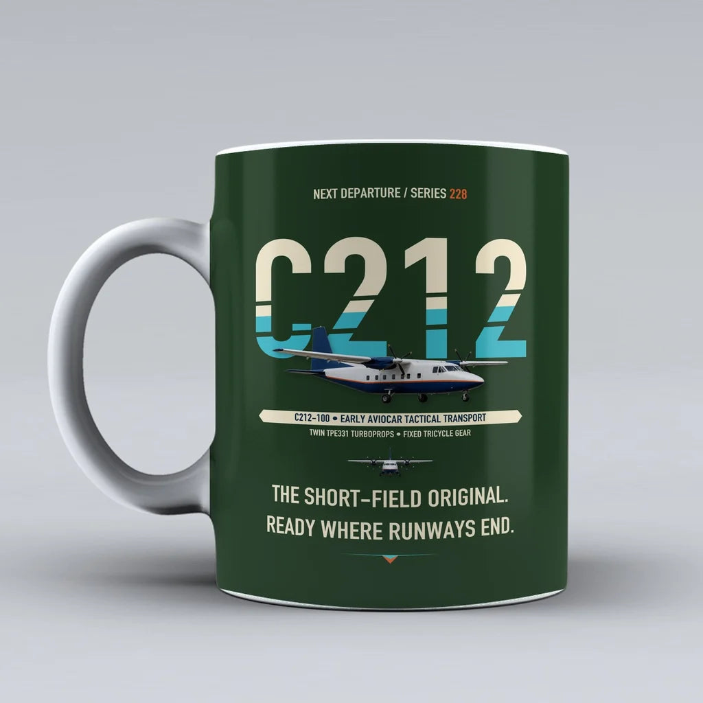 C-212-100 Aviocar Mug design on dark green casa