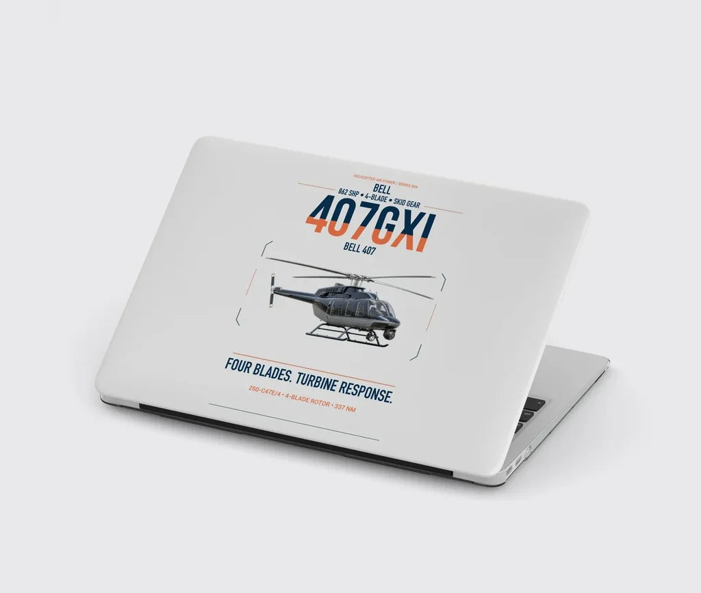 Bell 407GXi design on light gray MacBook case