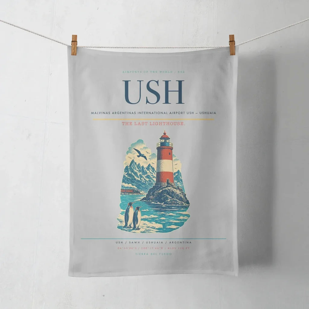 Malvinas Argentinas International Airport (USH) design on light gray towel