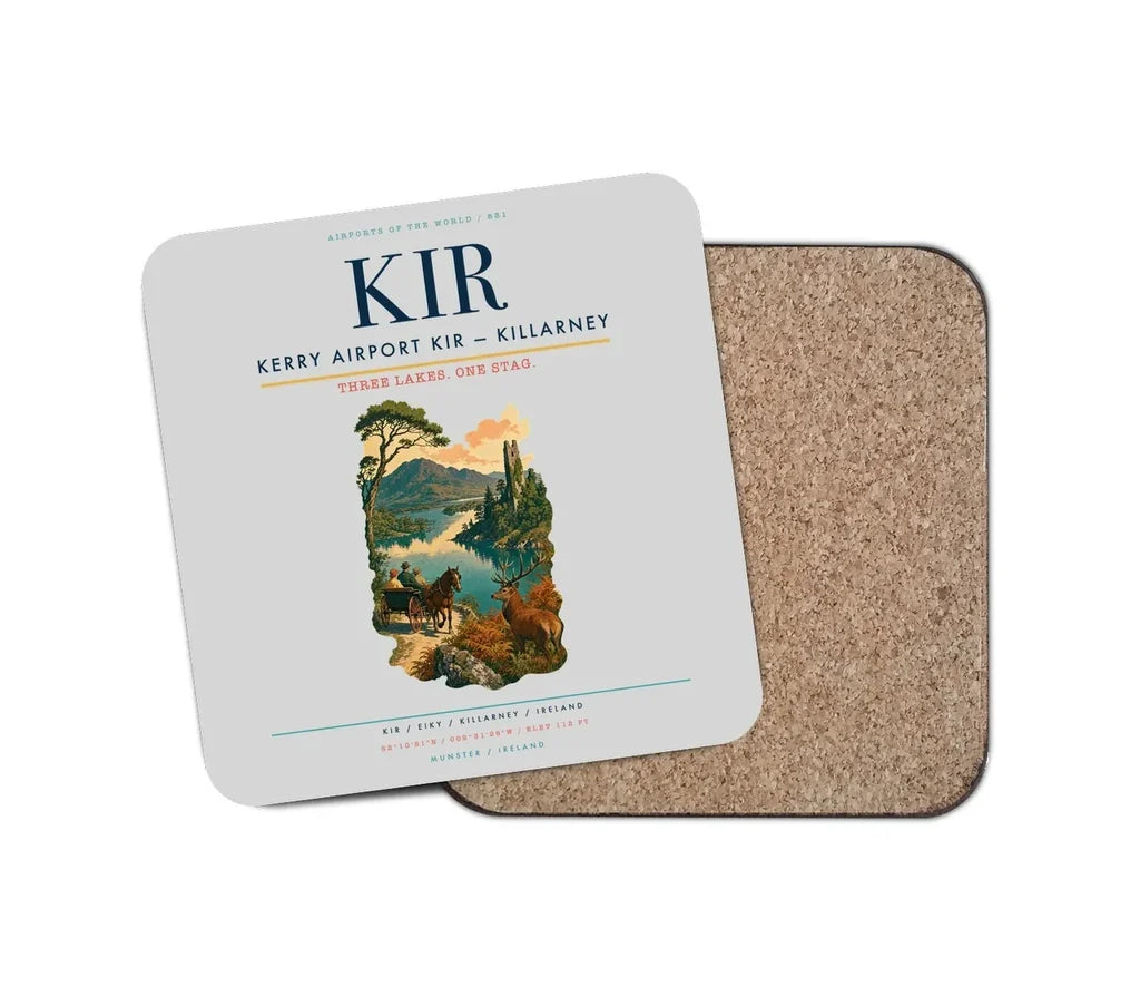 Kerry Airport (KIR) design on light gray 1 piece coaster