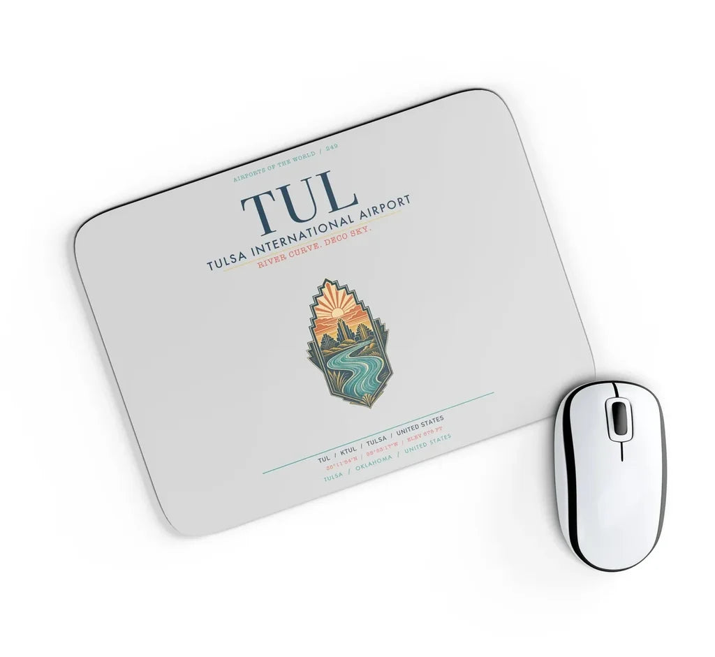 Tulsa International Airport (TUL) design on light gray rectangle mouse pad