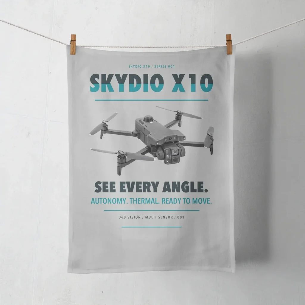 Skydio X10 design on light gray towel