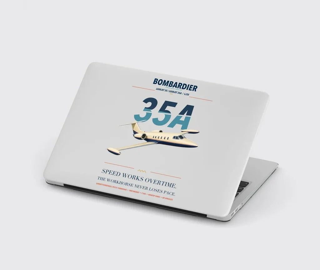 Bombardier Learjet 35A design on light gray MacBook case