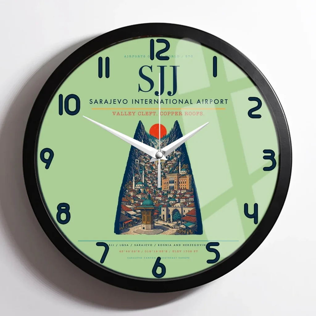 Sarajevo International Airport SJJ Wall-Clock Framed - Light Green