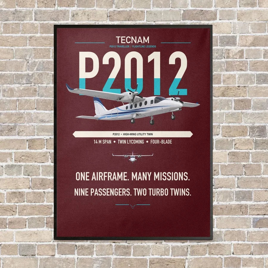 Tecnam P2012 Traveller vertical canvas print - framed - dark red background