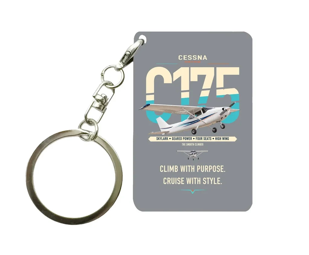 Cessna 175 Skylark design on gray designed key chain, double-side print