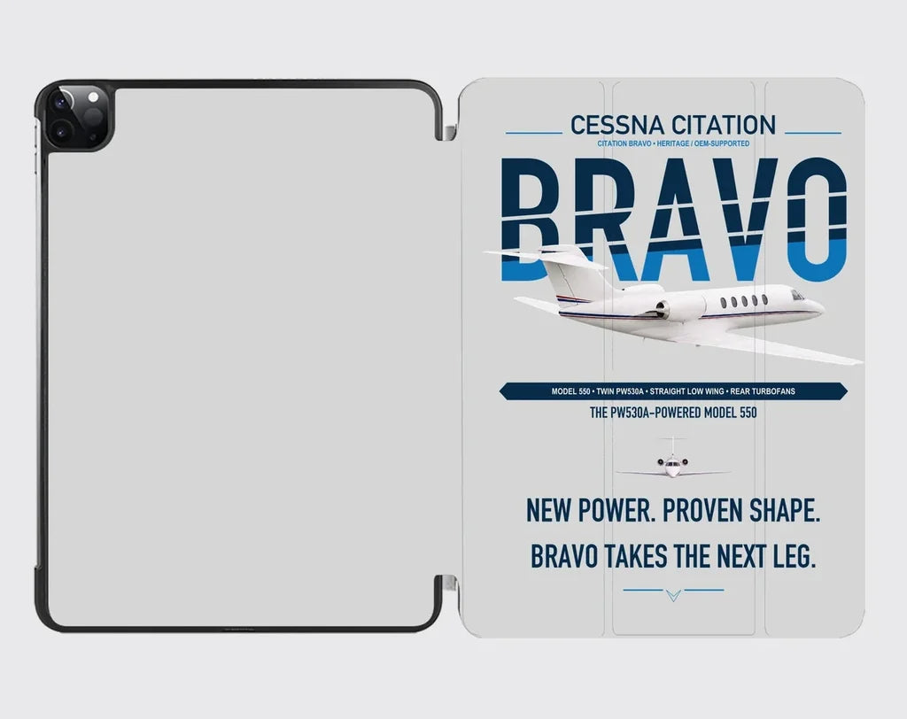 Cessna Citation Bravo design on light gray ipad tablet case