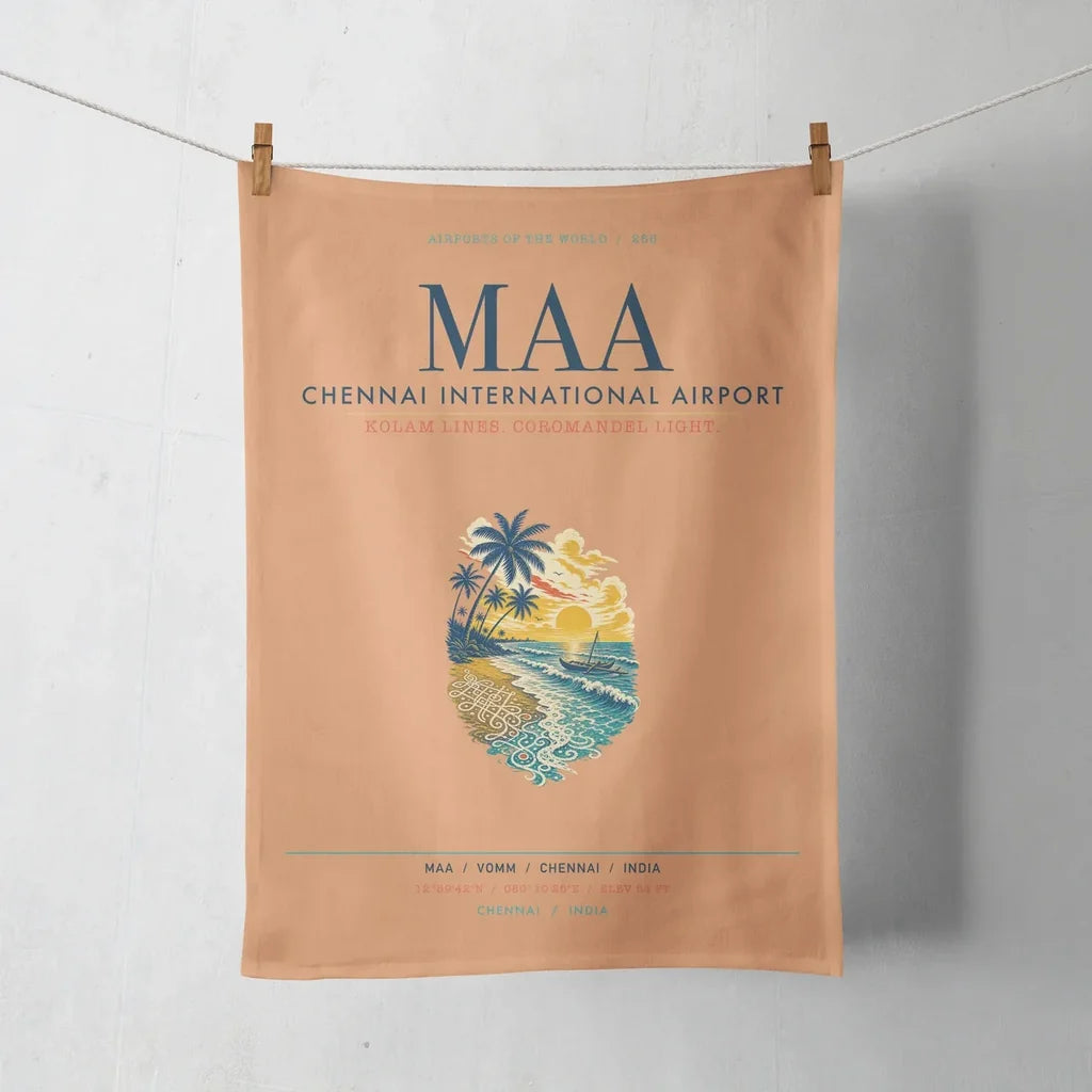 Chennai International Airport (MAA) design on orange towel