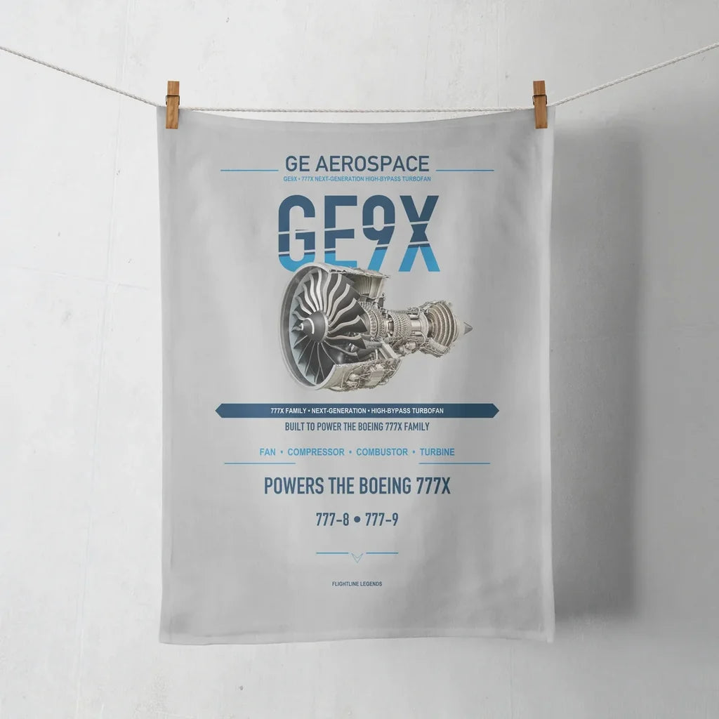 GE9X design on light gray towel