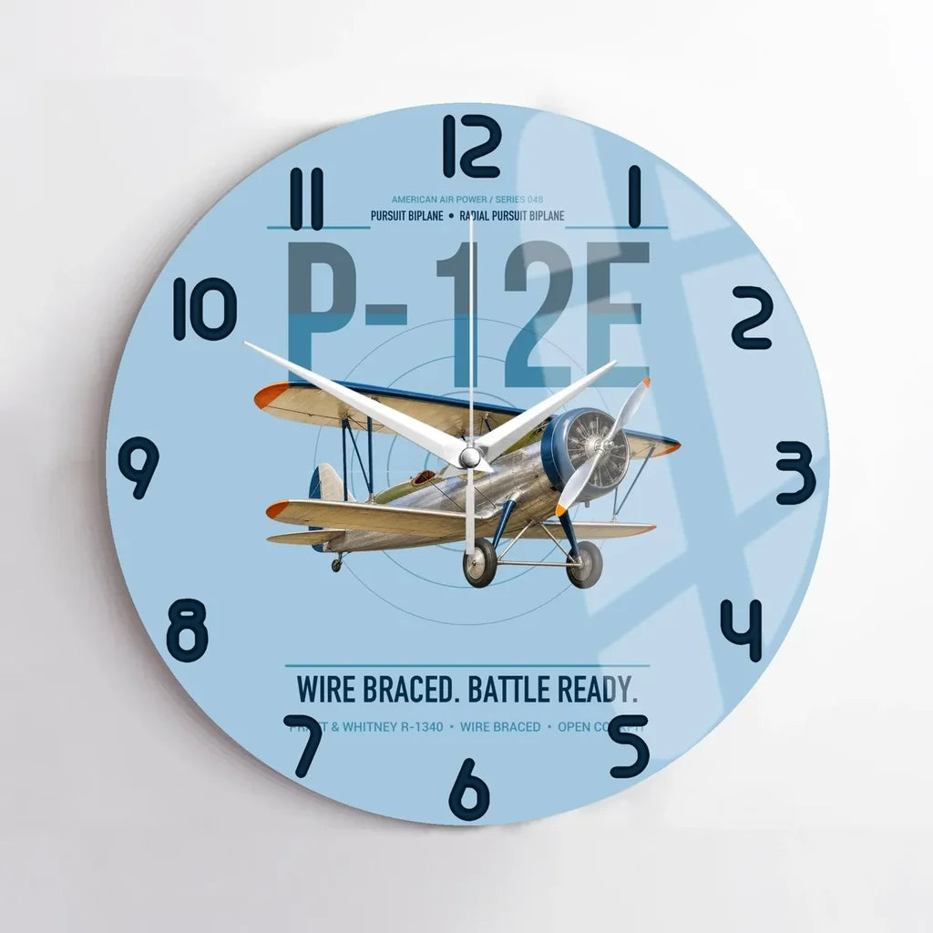 Boeing P-12E design on light blue no frame wall clock