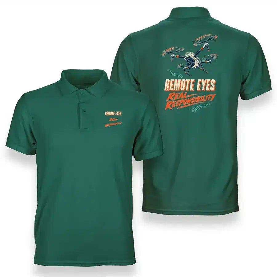 SIGNAL 584 - Remote Eyes Real Responsibility - Double-Side Polo design on green double side polo