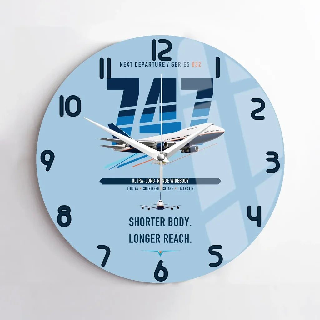 Boeing 747SP design on light blue no frame wall clock