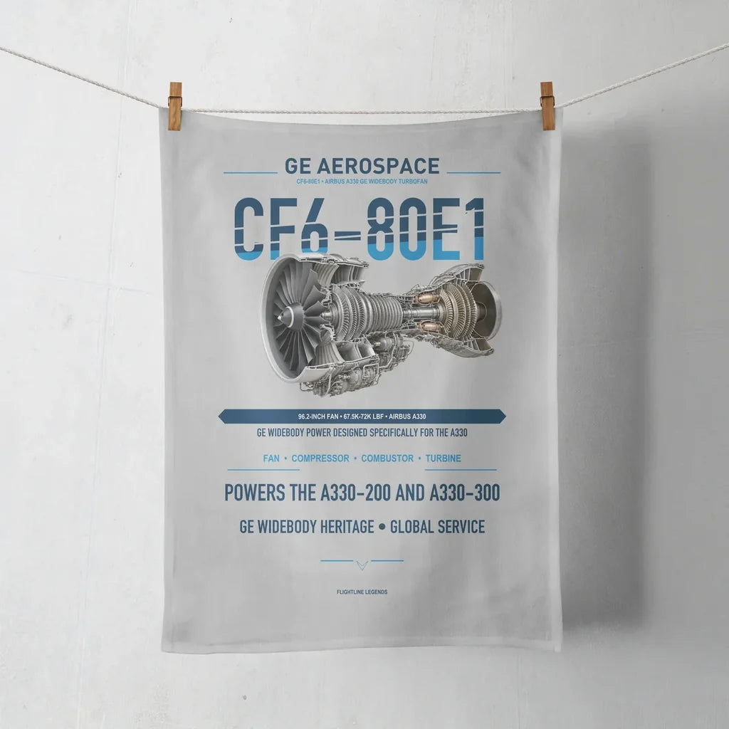 CF6-80E1 design on light gray towel