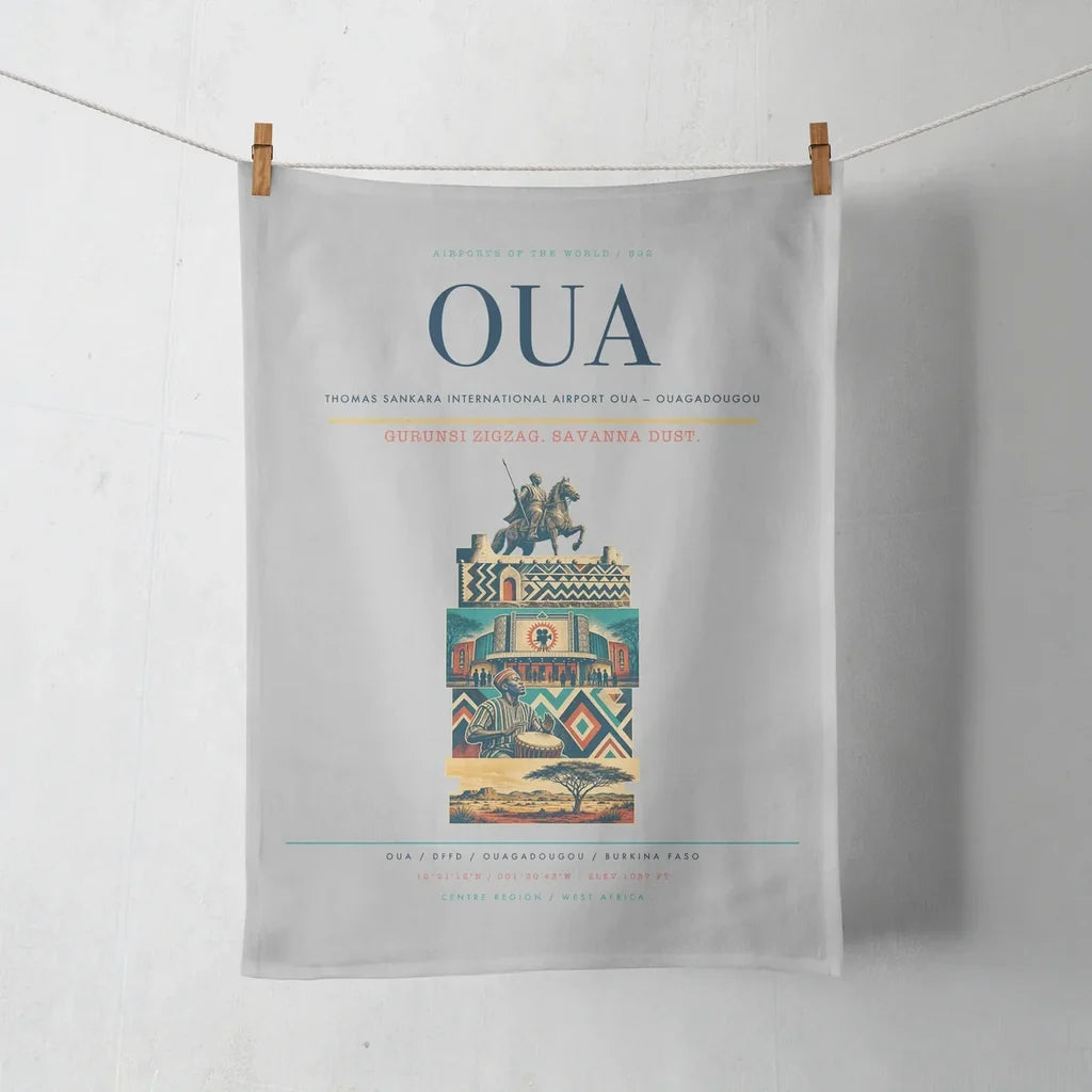 Thomas Sankara International Airport (OUA) design on light gray towel